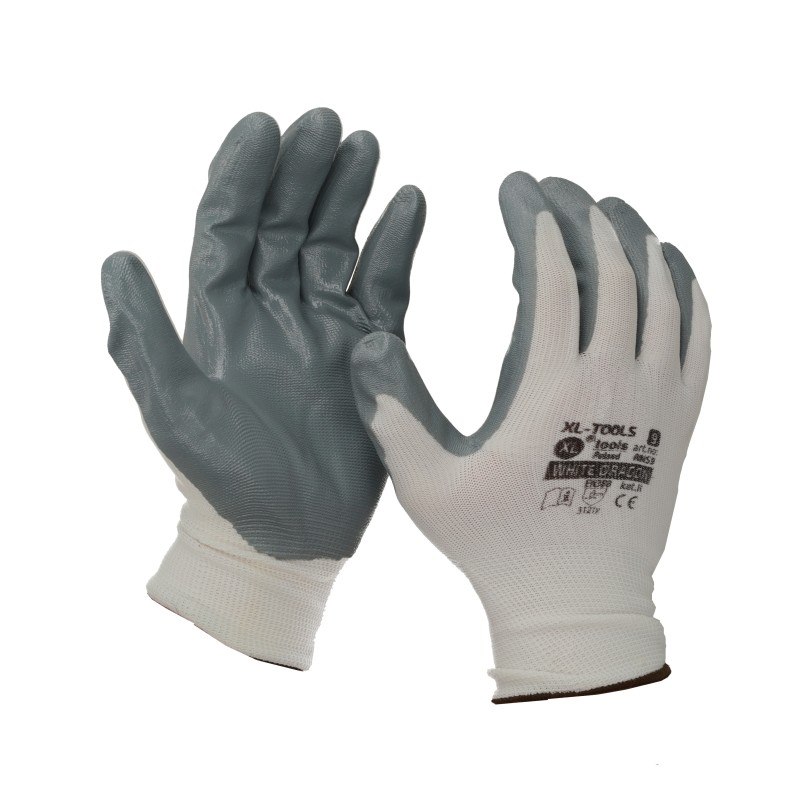 Rękawice DRAGON WHITE  8 nitryl szare zawieszka