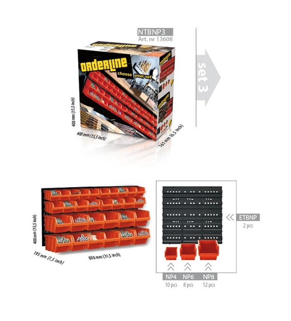 Tablica narzędziowa NTBNP3 10x małe, 8x śr, 12xduż