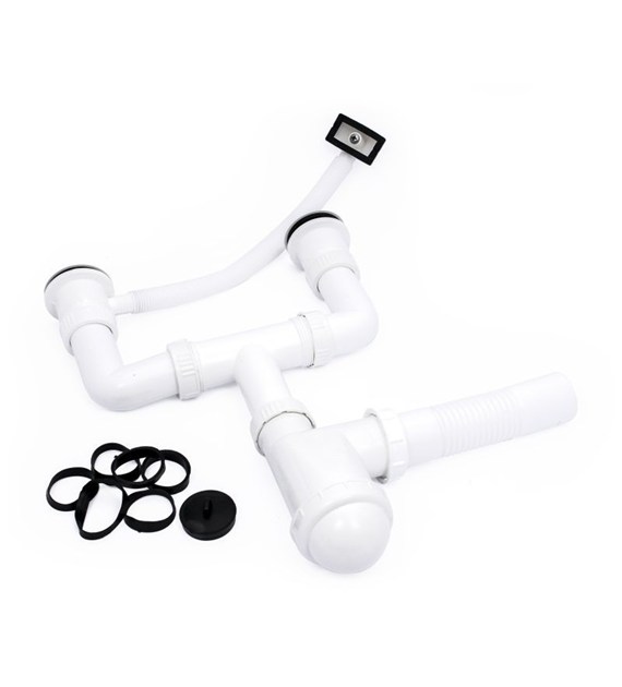 Syfon zlew dwukomorowy 3/5'' z przelewem plast sit