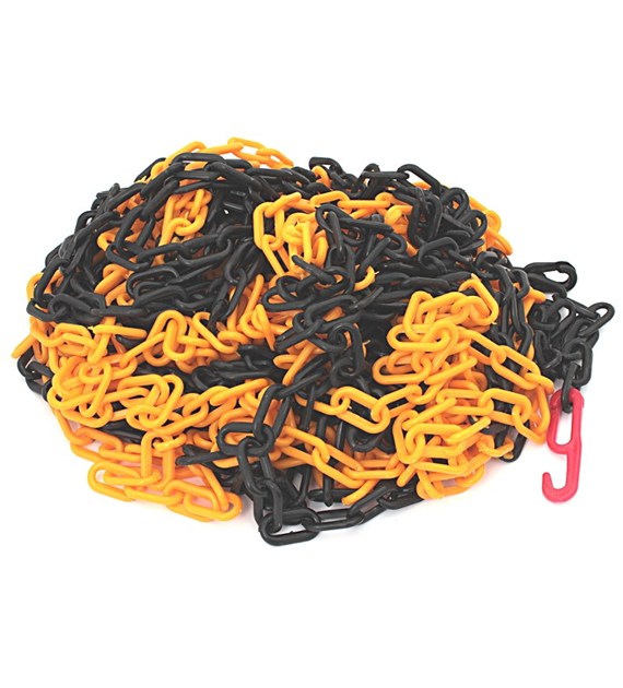 Łańcuch plastik żółto-czarny 6mm x 25m+haki