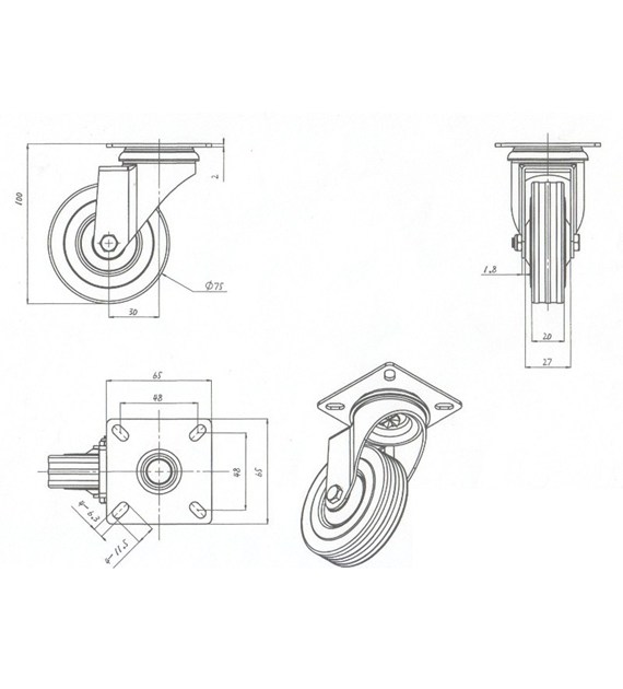 Koło  7.5cm podstawa obrotowa
