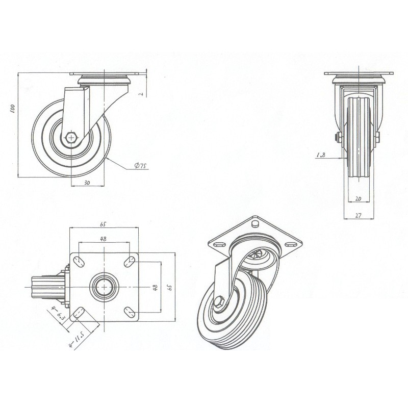 Koło  7.5cm podstawa obrotowa