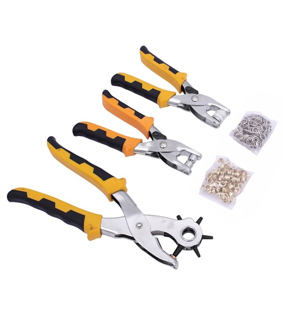 Zestaw kaletniczy 3x szczypce, 100x oczka+zaciski