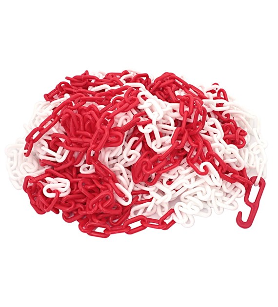 Łańcuch plastik biało-czerwony 8mm x 25m+haki