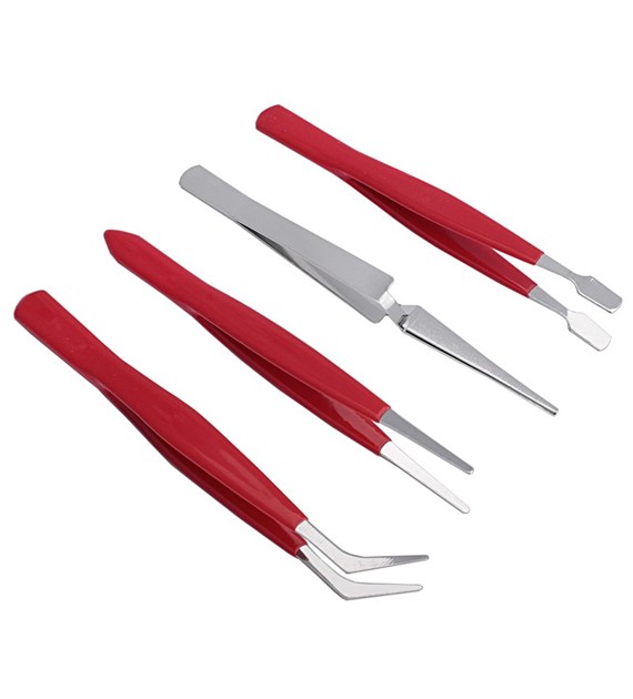 Pęsety 4cz 11-12cm uchwyt PVC