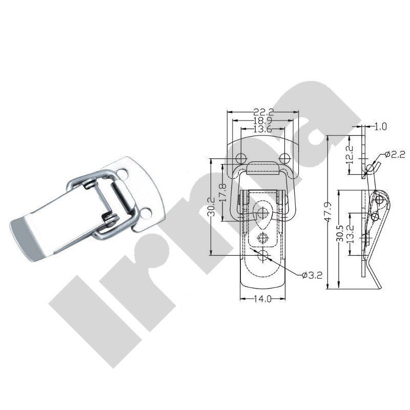 Zamknięcie do skrzyń XLJ007 nikiel 48x22mm