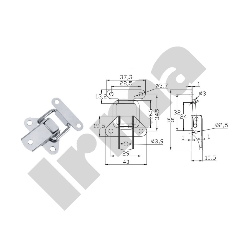 Zamknięcie do skrzyń XLJ500B nikiel  55x40 krótkie