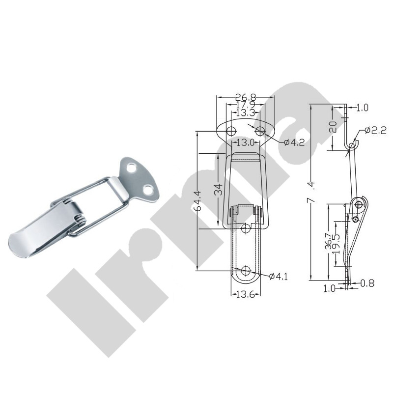 Zamknięcie do skrzyń XLJ11734 nikiel  65x27mm