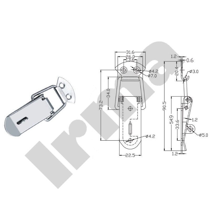 Zamknięcie do skrzyń XLJ104 nikiel 90x32mm, skobel