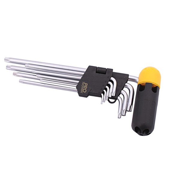 Klucze TORX Cr.V 9cz długie dziurka Th10-50 rączka