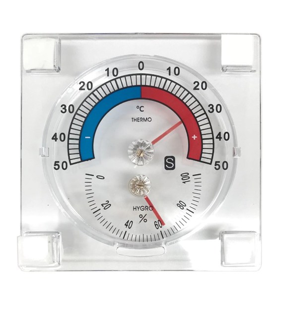 Termometr przyklejany na szybę kwadrat.+higrometr