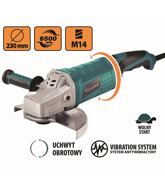 Szlifierka kątowa 230mm 2500W wolny start VANDER