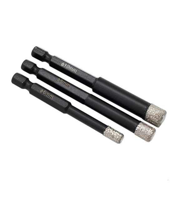 Wiertło diamentowe do gresu  6,8,10mm kpl.3szt HEX