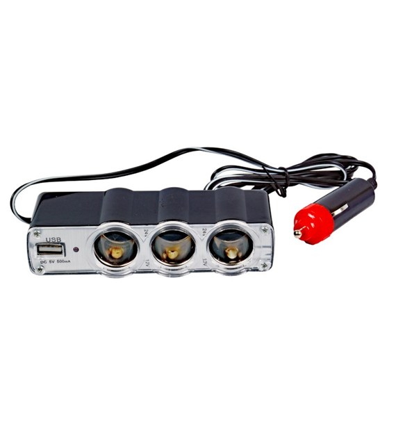 Rozdzielacz 12V trójnik+USB do zapalniczki samoch