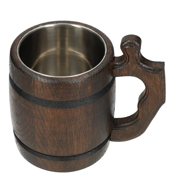 Kufel drewniany z wkładem metalowym 0.5L beczułka