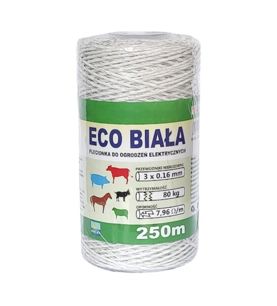 Plecionka biała do pastucha elektr 3x0,16 250m