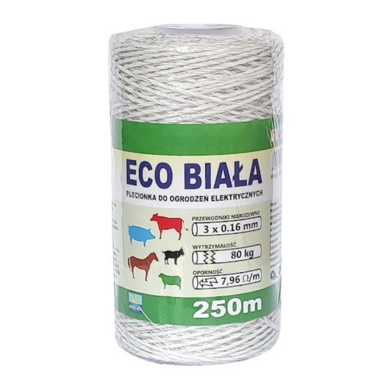 Plecionka biała do pastucha elektr 3x0,16 250m