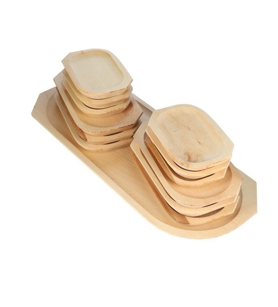 Naczynia drewniane na grilla taca + talerze 1+12