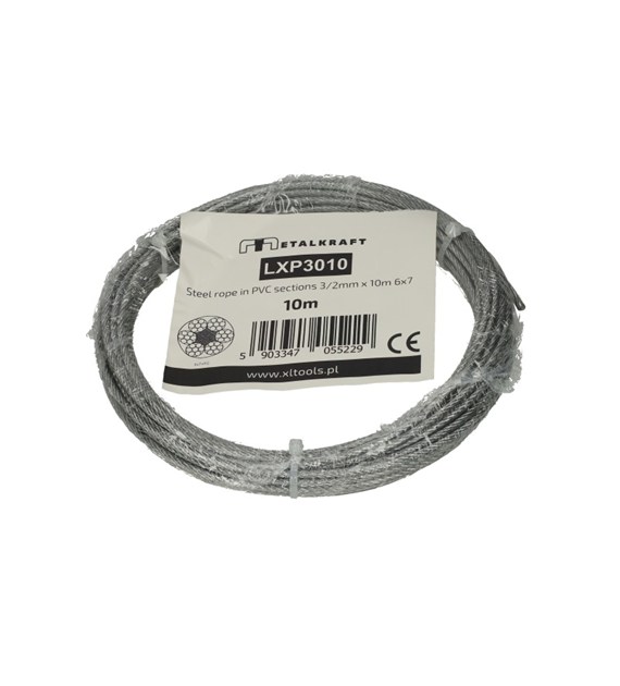 Lina stalowa w PCV odcinki 3/2mm x 10m 6x7