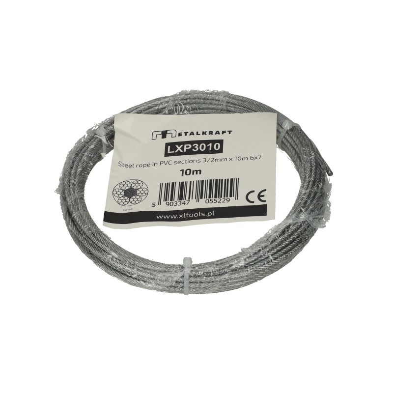 Lina stalowa w PCV odcinki 3/2mm x 10m 6x7