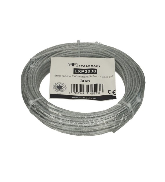 Lina stalowa w PCV odcinki 3/2mm x 30m 6x7