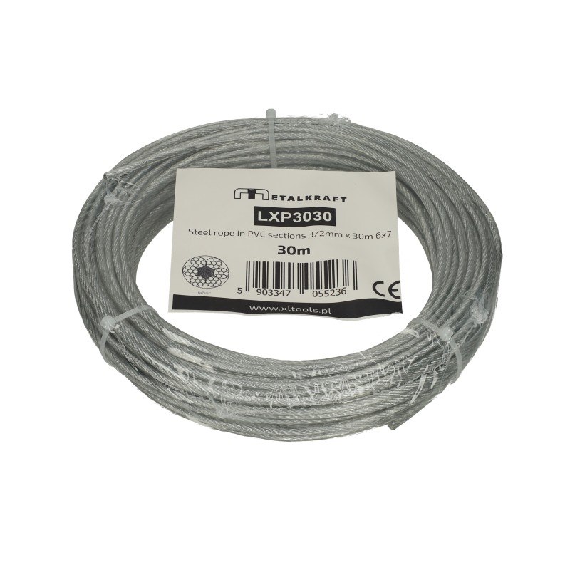 Lina stalowa w PCV odcinki 3/2mm x 30m 6x7