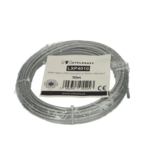Lina stalowa w PCV odcinki 4/3mm x 10m 6x7