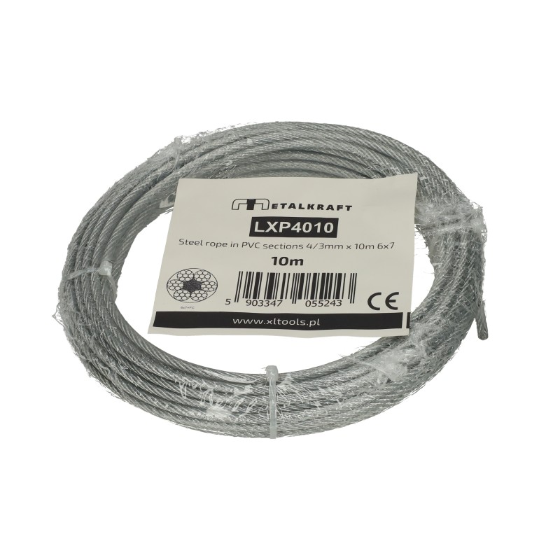 Lina stalowa w PCV odcinki 4/3mm x 10m 6x7