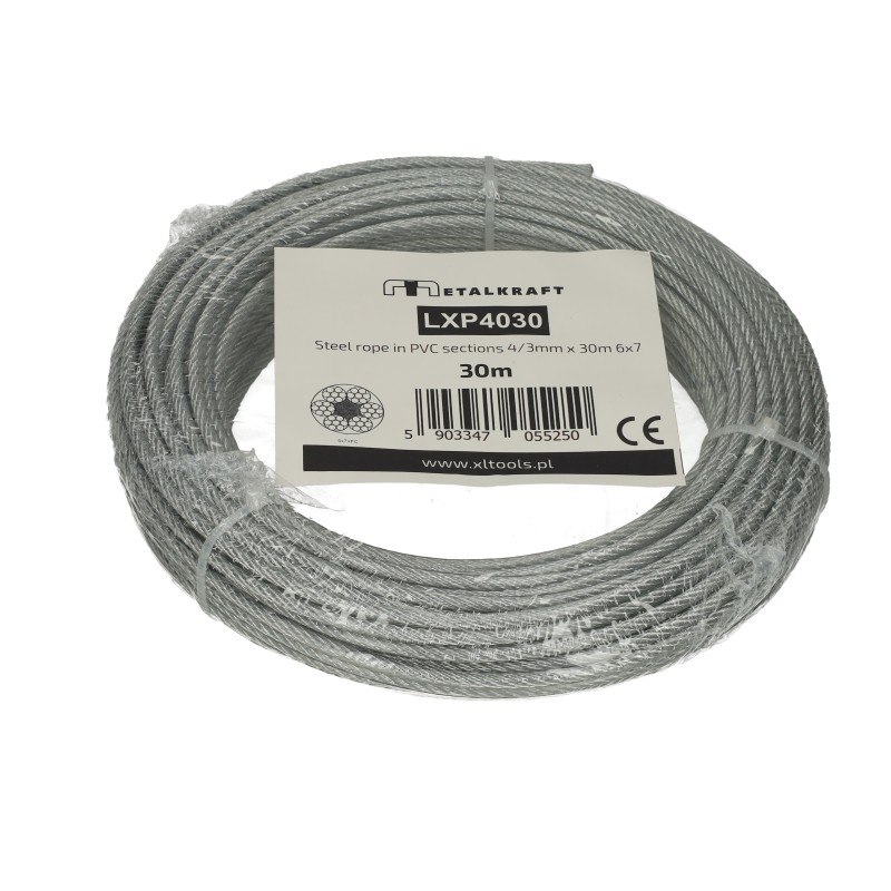 Lina stalowa w PCV odcinki 4/3mm x 30m 6x7