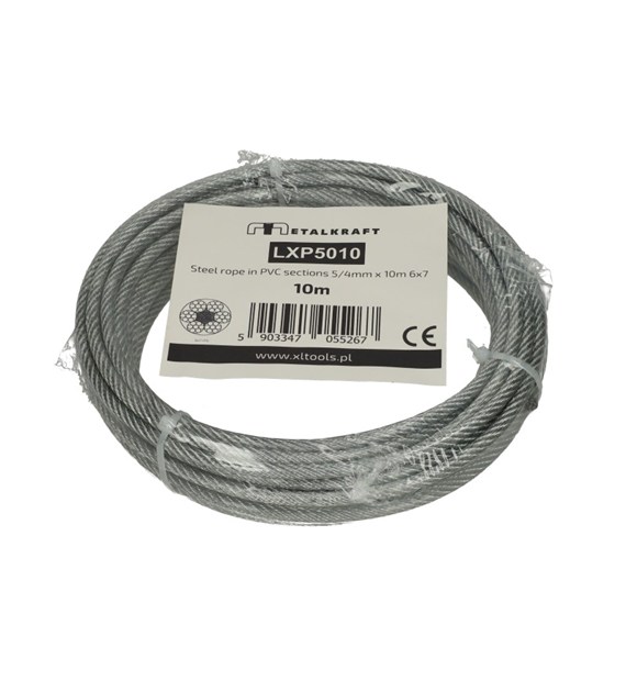 Lina stalowa w PCV odcinki 5/4mm x 10m 6x7