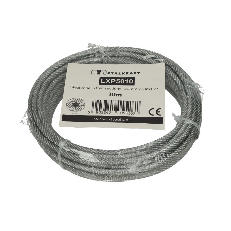 Lina stalowa w PCV odcinki 5/4mm x 10m 6x7