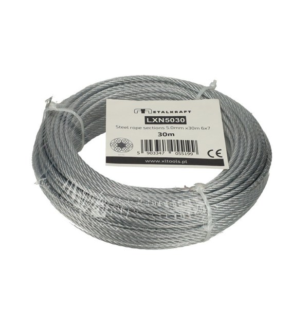 Lina stalowa w PCV odcinki 5/4mm x 30m 6x7