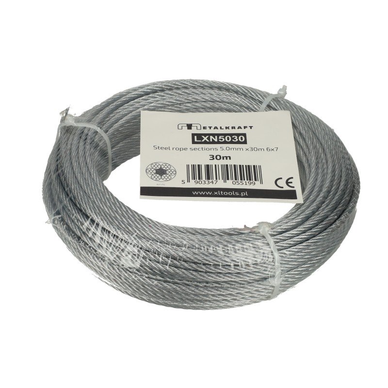 Lina stalowa w PCV odcinki 5/4mm x 30m 6x7