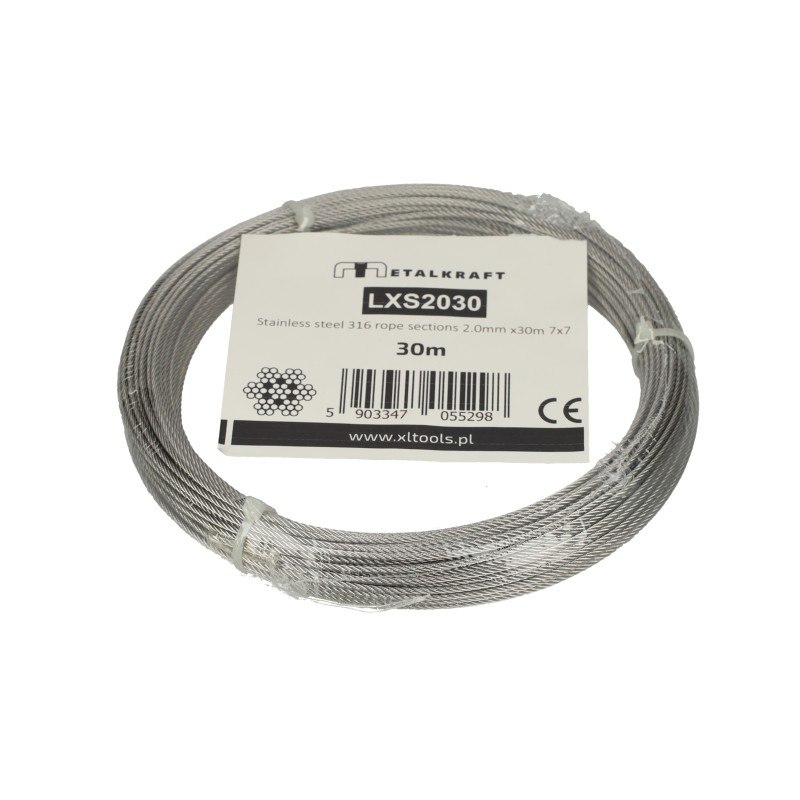 Lina stalowa nierdzewna odcinki 2 x30m 7x7 SS316
