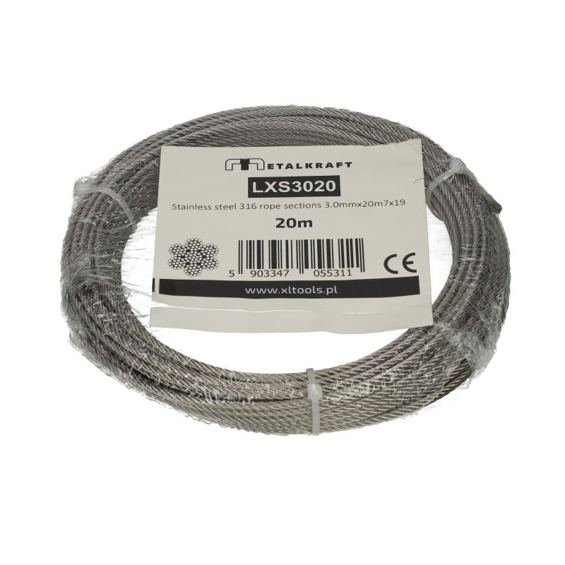 Lina stalowa nierdzewna odcinki 3 x20m 7x19 SS316