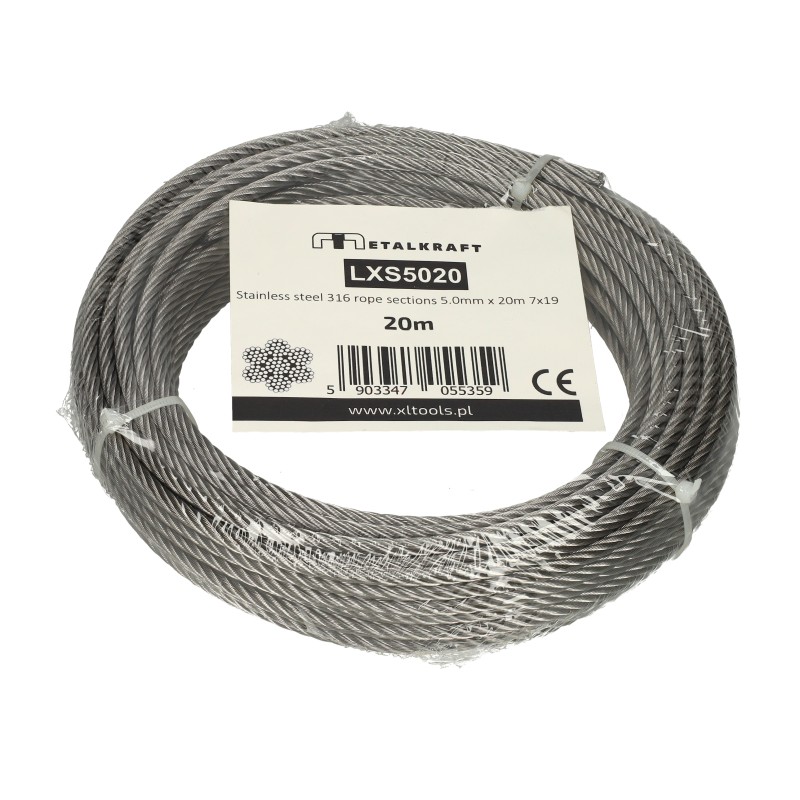 Lina stalowa nierdzewna odcinki 5 x20m 7x19 SS316