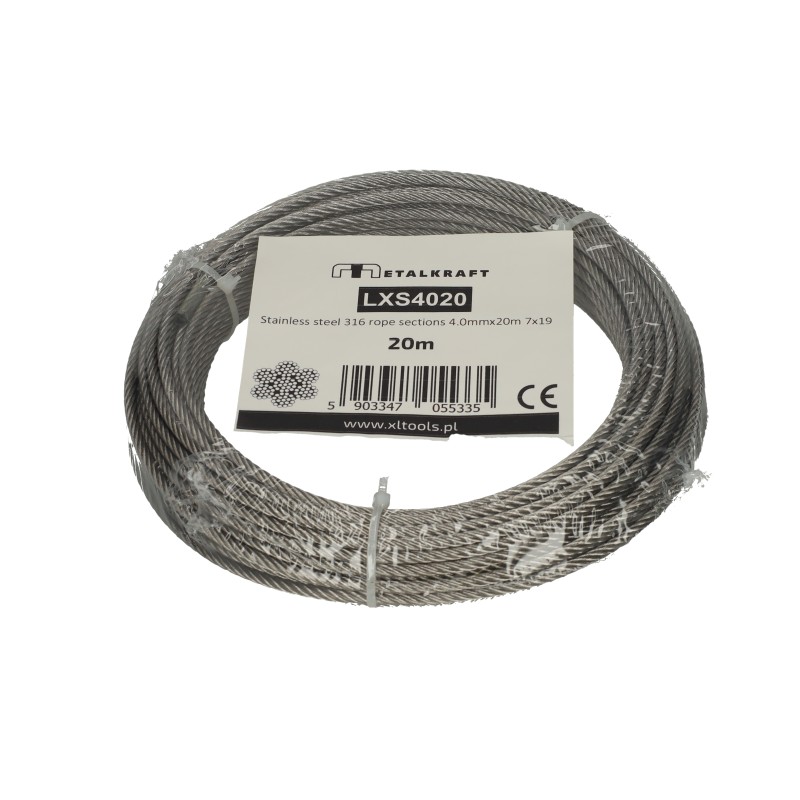 Lina stalowa nierdzewna odcinki 4 x20m 7x19 SS316