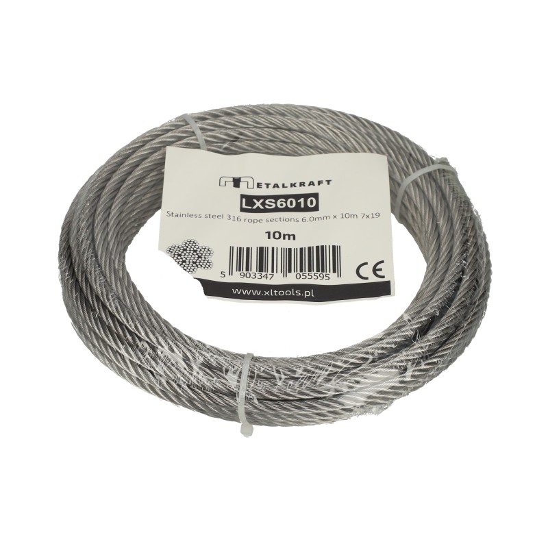 Lina stalowa nierdzewna odcinki 6 x10m 7x19 SS316