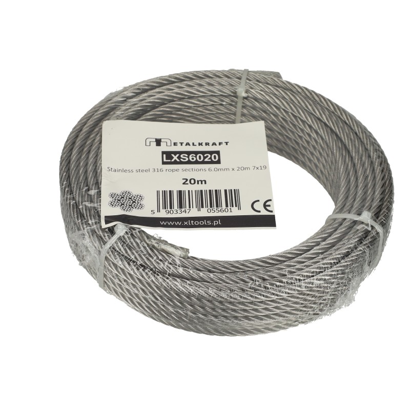 Lina stalowa nierdzewna odcinki 6 x20m 7x19 SS316