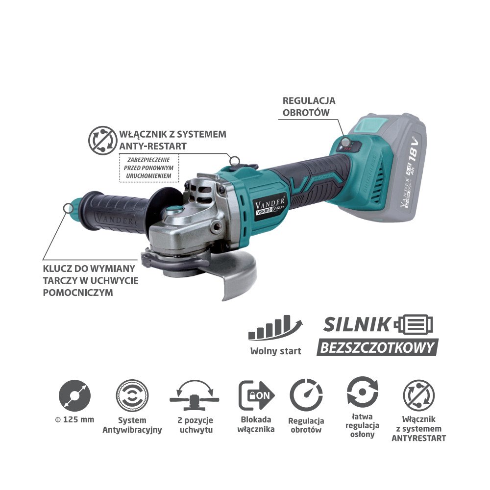 Szlifierka kątowa 125mm AKU+ VANDER