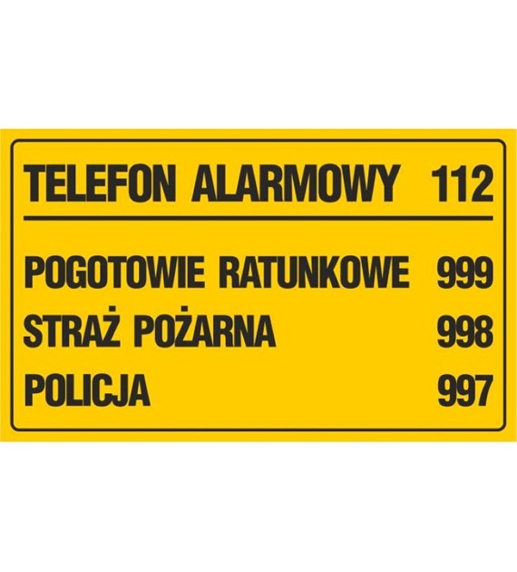 Tablica TELEFONY ALARMOWE   (20x33)