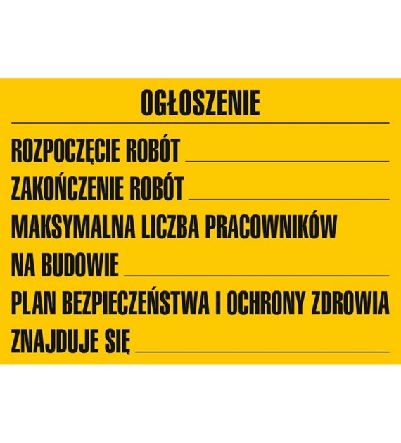 Tablica informacyjna 50x70cm BIOZ na plac budowy