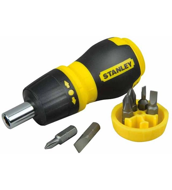 Wkrętak BIT STANLEY mini krótki z grzechotką +bity