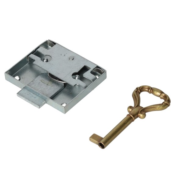 Zamek meblowy nakładany 30mm ocynk z kluczem