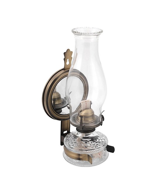 Lampa naftowa 31cm z lustrem MAXI Stary Mosiądz